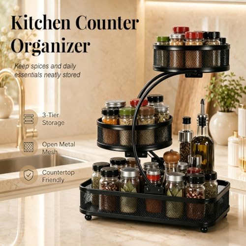 3 Tier Bathroom Counter Organizer-Metal Makeup Organizer for Vanity
