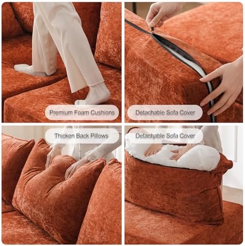 Rexulqo Oversized Accent Chair with Ottoman,All Seats Storage,Comfy Armchair,24.5'' Deep Seat,Upholstered Living Room Chairs,Reading Chair,Lounge Chair for Bedroom,Office,Chenille,Orange