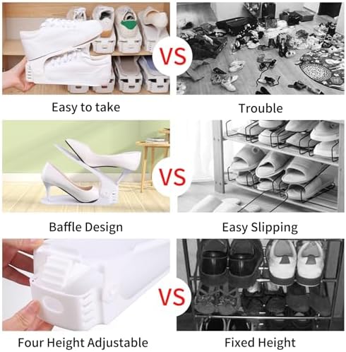 Antigo Shoes Slots Organizer for Closet, Adjustable Shoe Rack Organizador De Zapatos for Closet Organization, Shoe Storage Shoe Holder Space Saver for Entryway(12 Pack)(White)