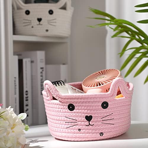 Zopeal Cat Woven Gift Basket Storage,8.3 x 4.7 Inch,Pink