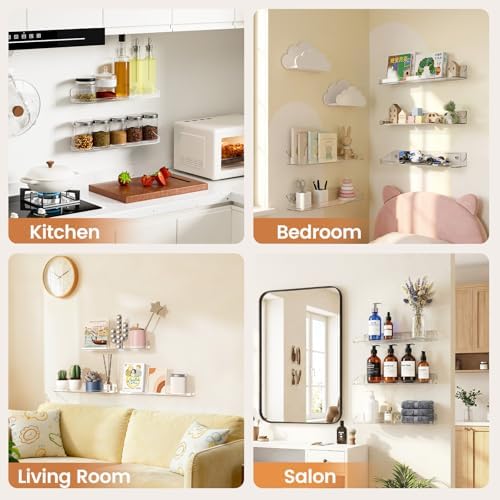 SpaceWhisper Arcylic Floating Shelves for Wall, 2-Pack, Clear | Display Hanging arcylic Shelf Organizer for Book, Picture Ledge, Room Decor, Wall Shelves for Bathroom, Bedroom, Living Room