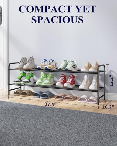 Kitsure Stainless Steel Shoe Rack Organizer, 37.3" Wide - 2 Tier, Black