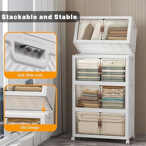 UAMFURI Stackable Storage Bins, 896QT Collapsible Drawers with 2 Lids