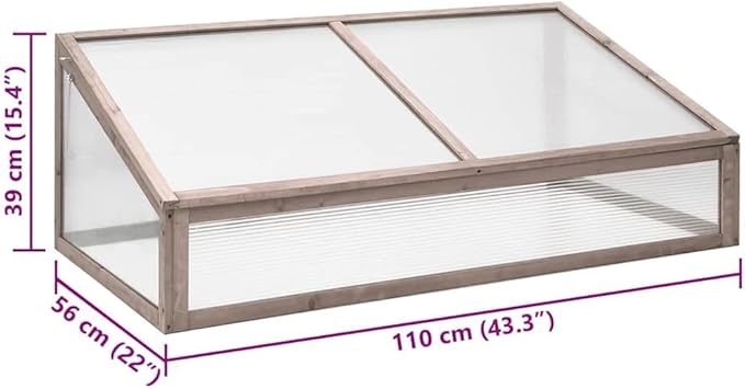 Wooden Cold Frame Greenhouse with Hinged Lid, Solid Fir Wood Raised Garden Bed for Vegetables Herbs Flowers, Outdoor Balcony Plant Protector, Grey