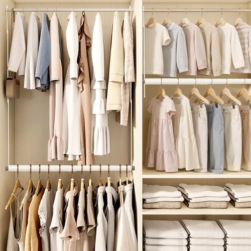 STORAGE MANIAC Adjustable Closet Rod for Hanging Clothes, 2 Pack White