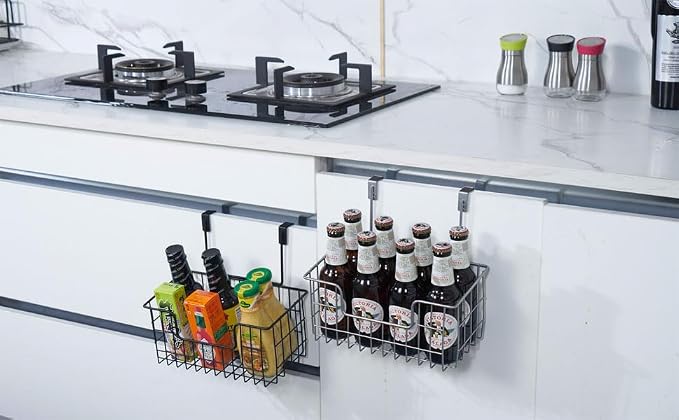 JUNCHU CHERRY Wire Hanging Storage Basket 2 Packs, Wall Mounted Kitchen Bathroom Storage Basket, Home Multi-Functional, no Punching, Bearing Strong, Suitable for Home, Office,Rose Gold