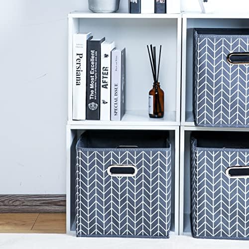 Fabric Cloth Storage Bins,Fabric Cube Organizer with Dual Handles Foldable Cube Storage Baskets for Home Bedroom Storage,Set of 3,(Grey Wave)