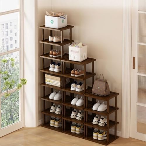 AFOORD Vertical Shoe Rack-Tall Narrow Shoe Rack Organizer for Small Spaces,12Tier Bamboo Shoen Shelf for Entryway,Closet,Corner,Doorway,Skinny Shoe Shelf Space Saving Shoe storage,Free Stackable DIY