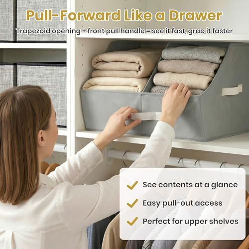 Closet Organizers Storage, Large Collapsible Bin 4pc, Light Gray