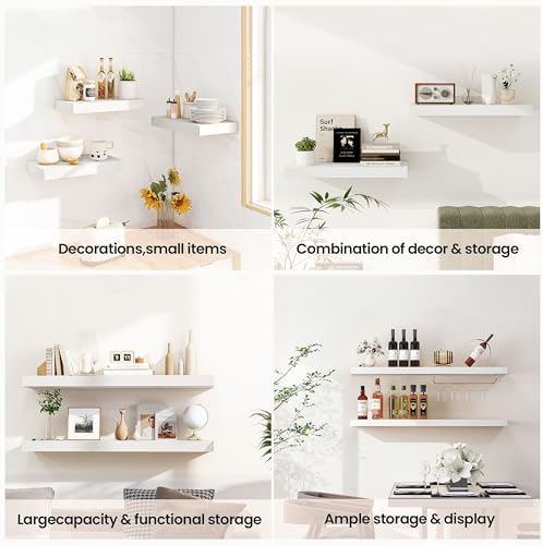 Vivelove Floating Shelves 9 inch Deep 32”Long Set of 2, White | Easy Install With Hardware, 1.5" Thick, Invisible Brackets, Wall Mounted, No Sagging, For Any Room
