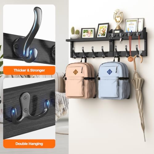 Evermagin 29" Coat Rack Wall Mount with Shelf & 11 Hooks, Entryway, Black