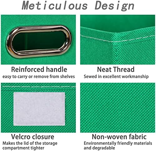 Closet Organizers Fabric Storage Bins With Lids Collapsible Cube Storage Organizer Basket With Handles,Storage Boxes for Clothes Storage,Office,Laundry,Shelves,6 Pack,(Green)
