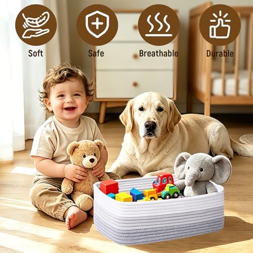 Shallow Storage Baskets for Shelves, 15x11x5.1 Inch Woven Baskets for organizing, 2 Pack Storage Bins for Nursery, Bathroom, Closet, Decorative, Gradient Grey
