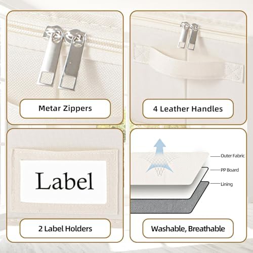 Yawinhe 27L UnderBed Storage Containers,2 Pack Closet Organizers,Beige