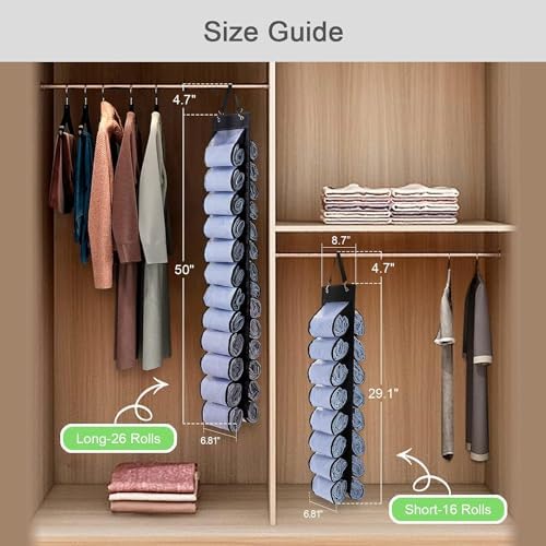 DHSFKBE Legging Organizer Storage - 2PCS T Shirt Organizer, Hanging Closet Organizers and Storage with 16 Roll Independent Compartments for Yoga Pants, Towel, Bathing Suit (Black)