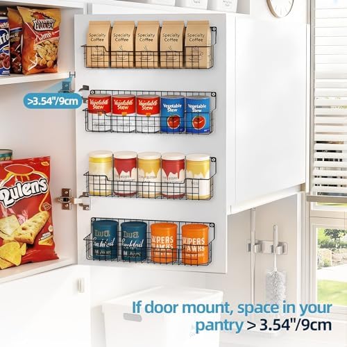 Spice Rack Wall Mount, Spice Organizer for Cabinet & Pantry Door, Set of 4 Hanging Spice Rack Saving Space for Kitchen, Black