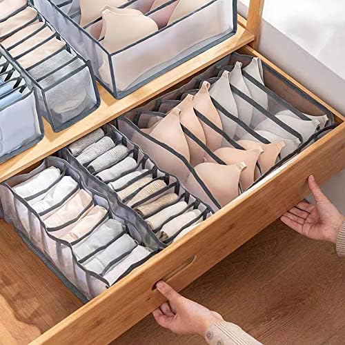 6 Pcs Underwear Drawer Organizer, Foldable Underwear Storage Divider Boxes 6/7/11 Cell Closet Clothing Organizers for Bras Panties Ties Socks Scarves Clothes
