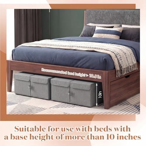 Geelin 4 Pack Under Bed Storage with Wheels, 10 Inch Height 65L Large Capacity Foldable Underbed Storage Bins with Lids & Handles, Easy Assembly Rolling Under Bed Containers for Clothes Blankets, Gray