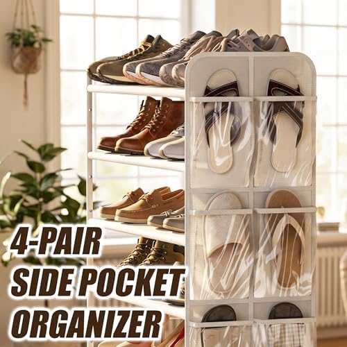 Simple Houseware 6-Tier Shoe Rack Organizer w/Side Hanging Pockets, White