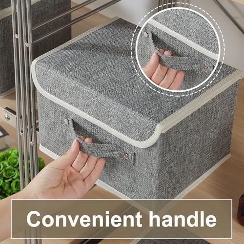 Foldable Fabric Storage Cubes with Lids,Grey 10.2x7.9x6.7in,5 Pack | Storage Bins with Handles,PP Panel Closet Organizers,Washable Boxes,Collapsible Fabric Container for Underwear and Socks