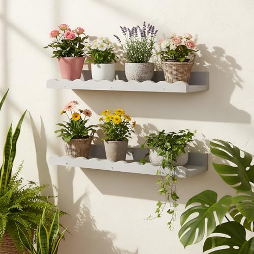 Suzile 2 Pcs Scalloped Floating Wall Shelves,23",Gray | Scalloped Edge, Book Display, Plant Display, Photo Frames, Toy Storage, Nursery, Bedroom, Bathroom, Aesthetic Decor