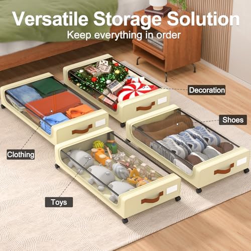 GoMaihe Under Bed Storage with Wheels 48L Beige 4-Pack