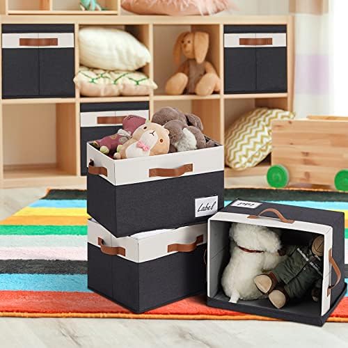 GhvyenntteS Large Storage Bins with Lids (3 Pack), Storage Baskets with Lid and Label Window, Foldable Fabric Storage Boxes with 3 Handles for Home Office College Dorms (Black, 15" x 11" x 9.7")