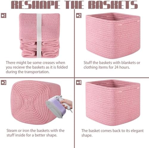 OIAHOMY 3 PACK Cube Storage Bins Storage Baskets Shelf Bins Pink