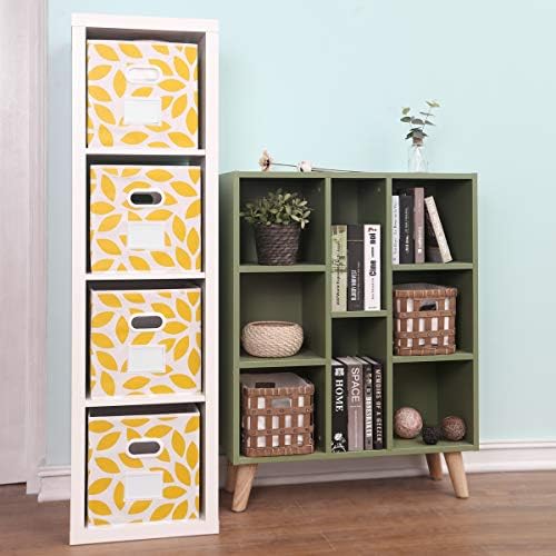 MAX Houser Fabric Storage Bins Cubes Baskets Containers with Dual Plastic Handles for Home Closet Bedroom Drawers Organizers, Flodable, Set of 6 (Yellow)