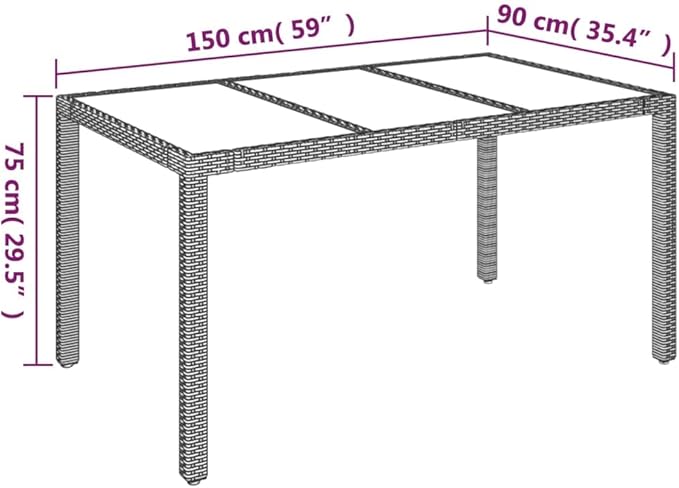 vidaXL Patio Dining Table with Glass Top - Outdoor Furniture, Poly Rattan Design, Stylish Black Finish, Easy to Assemble, Weather-, Durable and Stable, Size: 59.1"x35.4"x29.5"