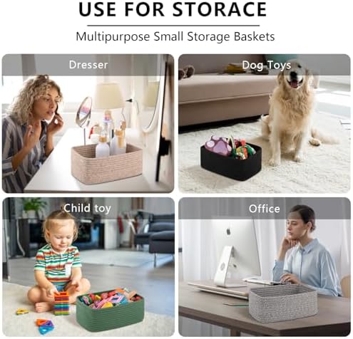 OIASKET 4 Pack Small Storage Shelf Baskets for Organizing, Mini Woven Rope Storage Bins for Towels, Cute Decorative Closet Organizer,Baby Nursery, Gift Empty Baskets -11.81''Lx7.87''Wx4.72''H'-Brown