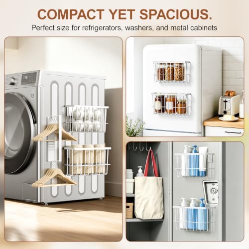 FAMNONE Magnetic Laundry Organizer, Dryer Ball Holder & Hanger Rack