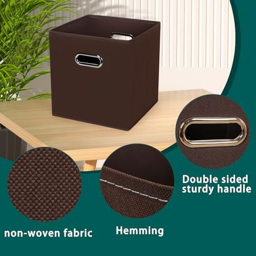Black Foldable Storage Cubes Bins, Fabric Storage Box Cubes Organizer Baskets with Dual Handles for Home Organizer,Set of 6,(Coffee)