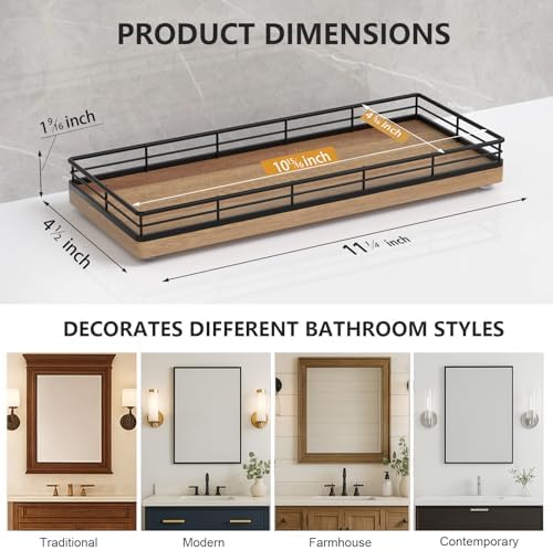 Bathroom Tray for Counter Top Organizer, Acacia Wood Vanity Tray (Pack of 2)