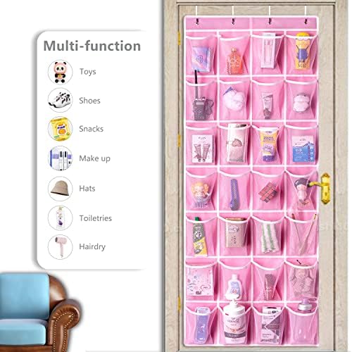 KEEPJOY 28 Pocket Over The Door Shoe Organizer, 2Pack Hanging Shoe Organizer for Door, Hanging Door Shoe Holder Rack with Mesh Pockets Large Size 65 x 23 inch (Pink-2Pack)