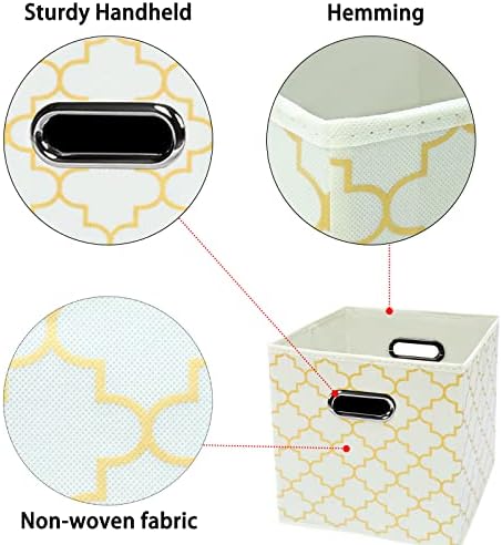Black Foldable Storage Cubes Bins , Fabric Storage Box Cubes Organizer Baskets with Dual Handles for Home Organizer Creamy-White Gold