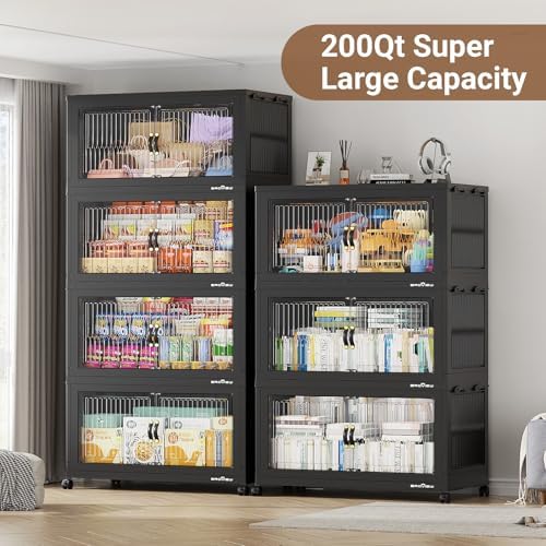 BROVIEW 600Qt Stackable Storage Bins with Lid for Home Dorm, 3Pack Black