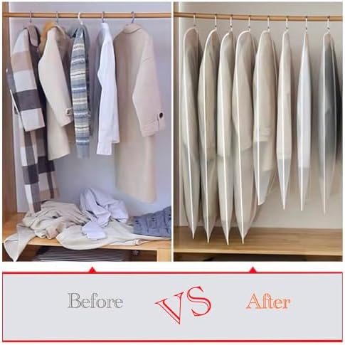 Hanging Garment Bags Hanging Clothes Bags (Set of 12) for Clothes Storage Bag with Zipper for Suit, Sweaters Travel Laundry Wardrobe Closet Garment Dust Cover Bags (White, 24'' x 48'')