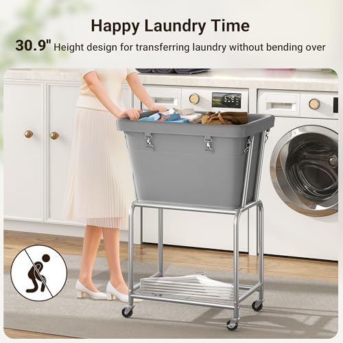 ELYKEN Rolling Laundry Hamper with Wheels, Removable Bag, Laundry Cart