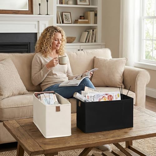 StorageWorks Narrow Storage Bins for Closet Shelves, Beige, 2-Pack