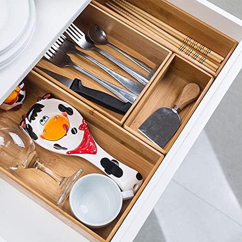 PRATIQUE Bamboo Drawer Organizer - Kitchen Utensil Organizer Silverware Tray Cutlery Holder,Office Desk Supplies and Accessories (8.9x3x2.6 inch)