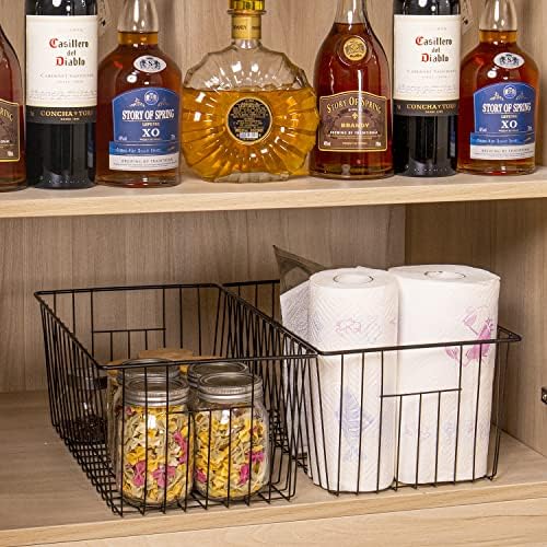 Upright Freezer Organizer Bins, Freezer Baskets for 16, 17, 21 cu.ft Standup Freezer, Wire Storage Baskets with Built-in Handles for Frozen Foods, Snacks, Vegetables, Fruits and More, Set of 6 , Black