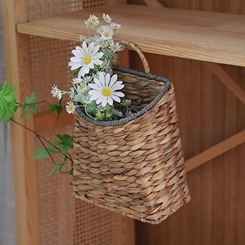 GYASVWU Woven Hanging Basket Water Hyacinth Hanging Wall Basket Wicker Handmade Baskets for Garden Farmhouse Home (Paper rope mouth)