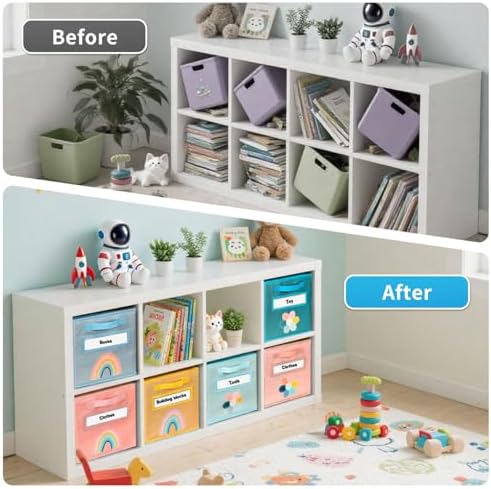 Cube Storage Bins, 6 Pack 11 Inch Fabric Storage Bins with Handle and Label Window, Foldable Storage Cubes, Colorful Fabric Bins for Kids Room, Classroom Organization and Storage, Clothes, Toys