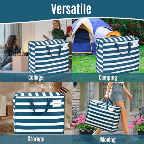 VENO Heavy Duty Moving Bags, 22 Gallon, Classic Navy Stripe, 4 Pack