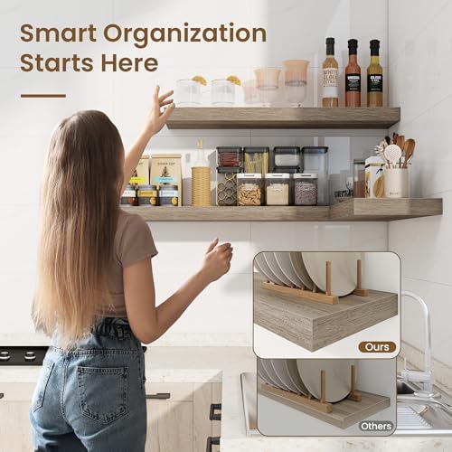 55in Floating Shelves for Wall, 55"W x 9.25"D x 1.5"H, Long Wall Mounted Engineered Wood Shelves with Invisible Brackets for Living Room, Bedroom, Bathroom, Kitchen Decor and Storage, Grey