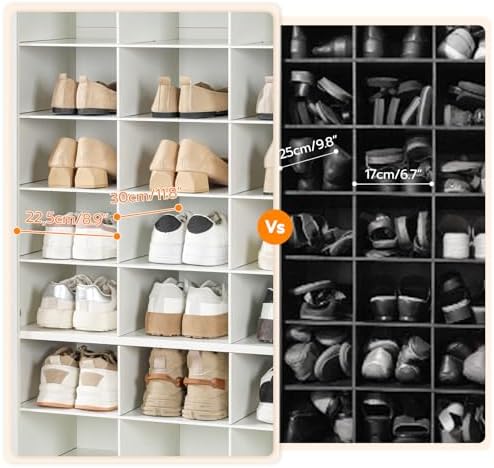 HOOBRO Tall Shoe Cabinet with 24 Cubbies and Bottom Storage Shelf, Large Capacity Shoe Storage Organizer for Entryway, Freestanding Wooden Shoe Rack for Closet, Living Room, White WT24SC01