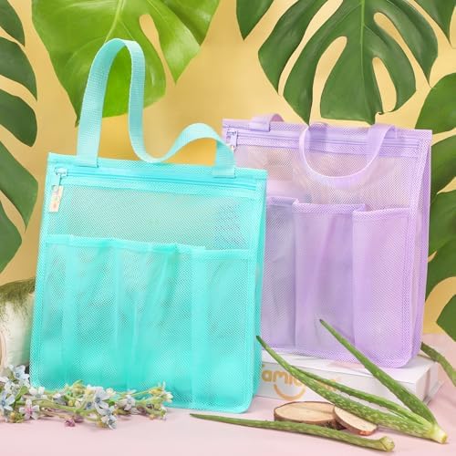 famichan Mesh Shower Caddy Portable, Gym Travel Camp Dorm Room Essentials for College Student Boy Girl, Bathroom Shower Bag - Blue