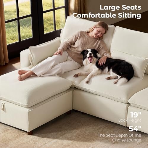 WorthFurni Modern Modular Sectional Sofa,103" Sleeper Sofa Bed Minimalist Couch with Storage Ottoman,Comfty 6 Seat Sofa for Living Room,Beige Chenille