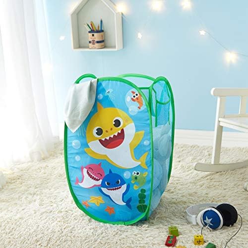 Baby Shark Pop-Up Hamper,Kids Laundry Storage Bin with Durable Carry Handles, 21" x 13.5" x 13.5" Collapsible Organizer